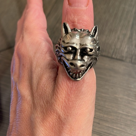 Men’s Wolf Ring Silver-tone Approx Size 10 - Picture 6 of 16